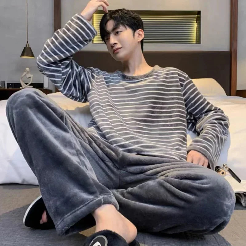 Striped Padded Long-Sleeved Cartoon Nightwear Pajama