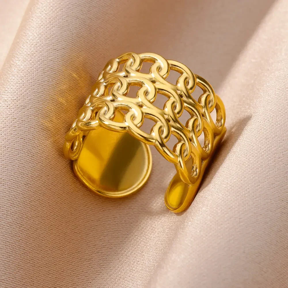 Stainless Steel Gold Color Open Gothic Ring - Palm and Thread