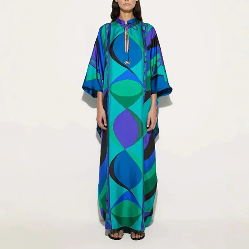 Elegant O-neck Lace-up Long Dress - Palm and Thread