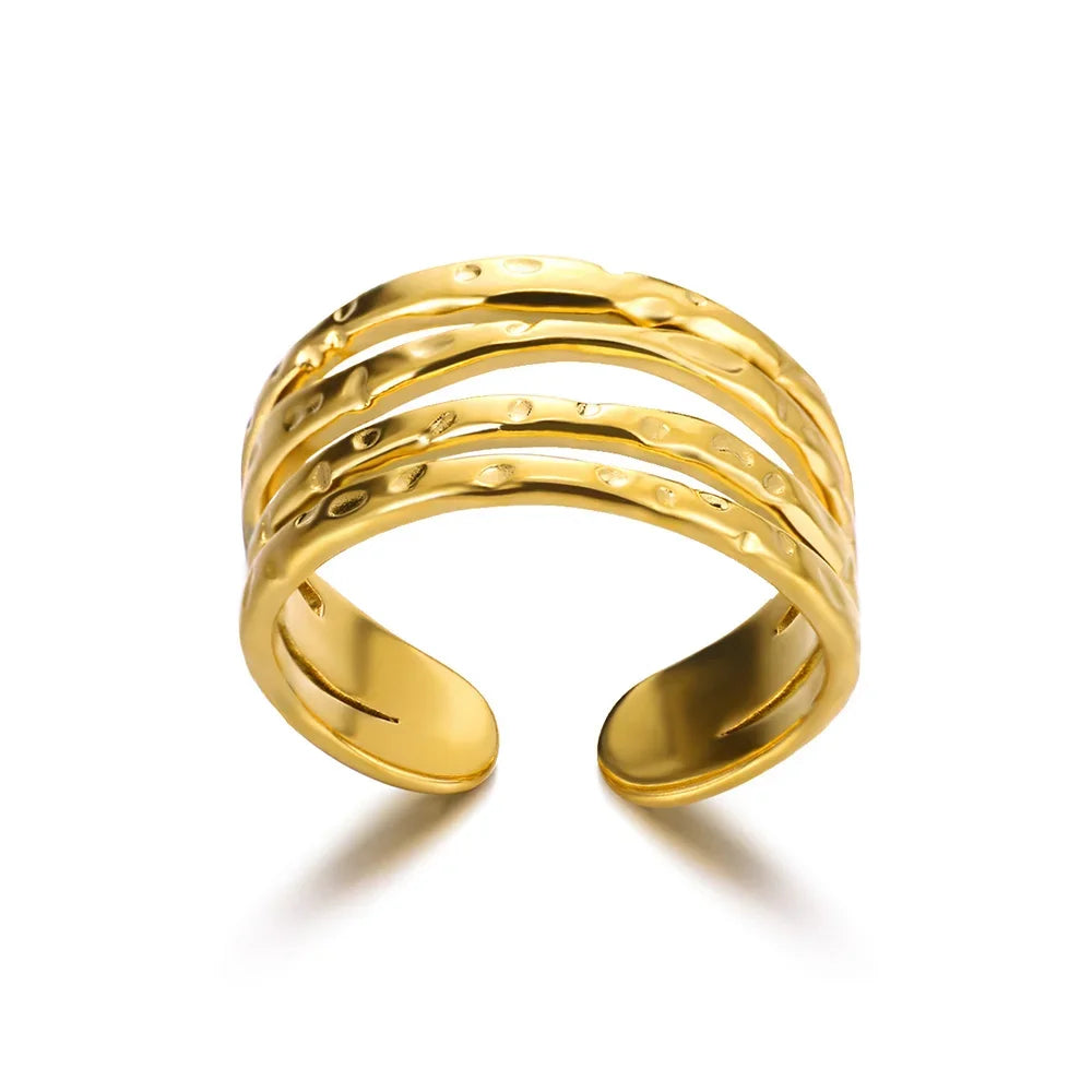 Stainless Steel Chunky Wide Ring - Palm and Thread