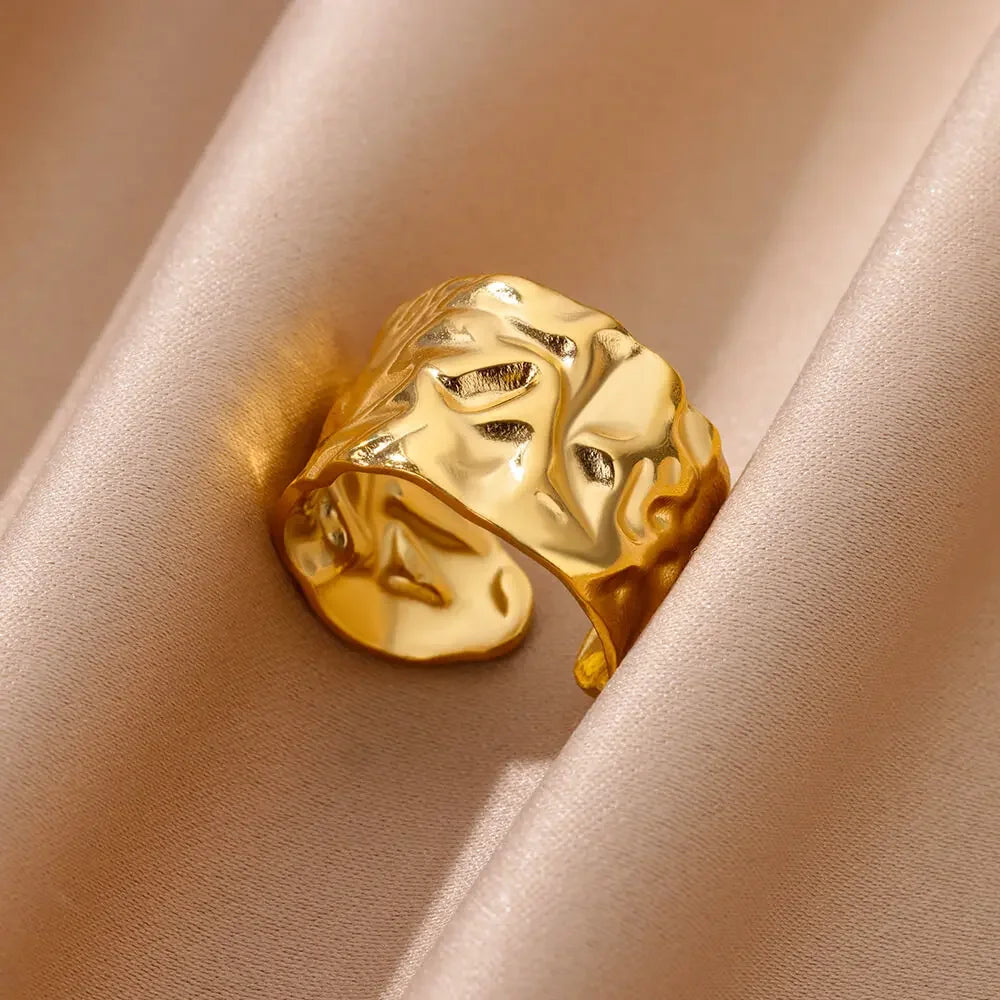 Stainless Steel Chunky Wide Ring - Palm and Thread