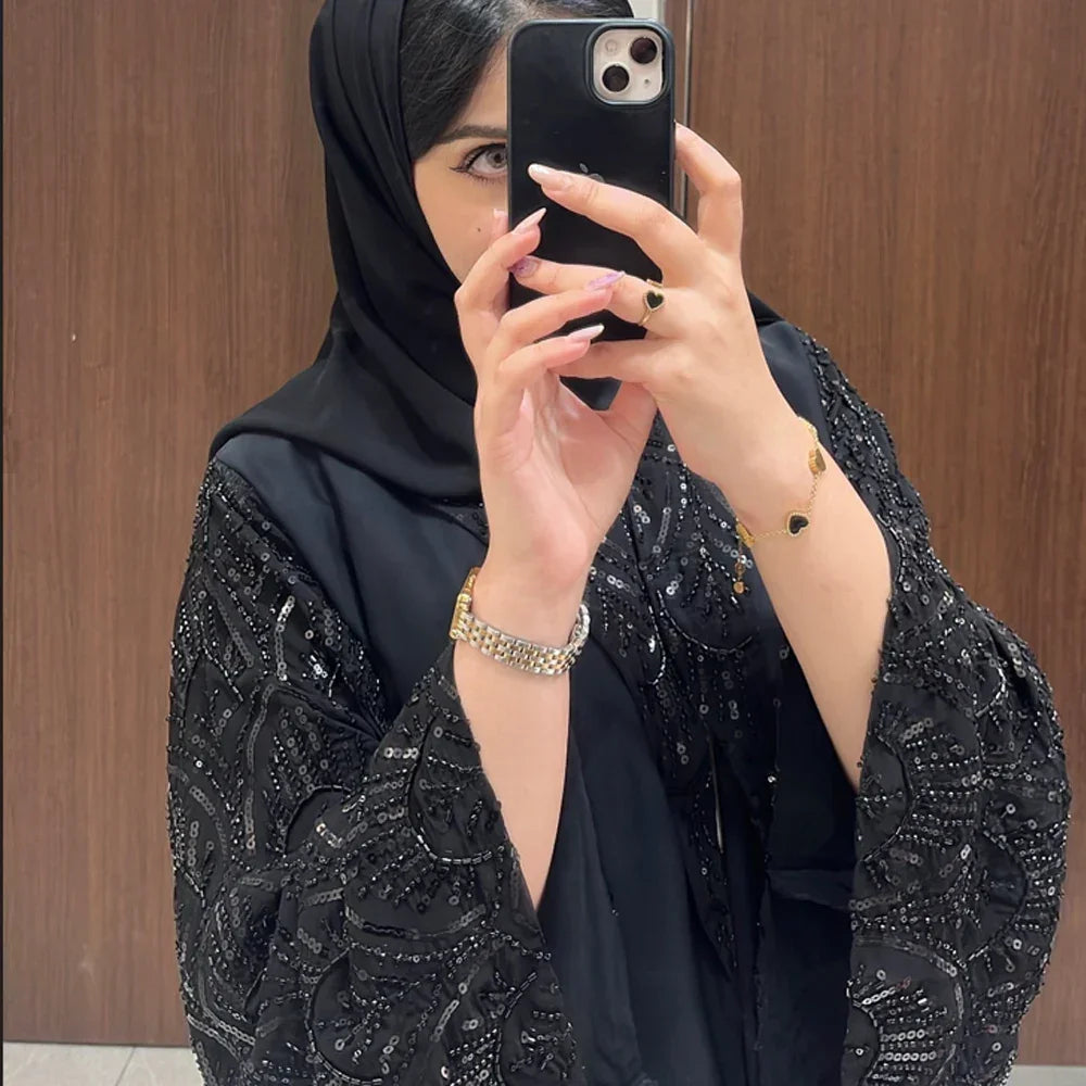 Black Open Include Hijab Turban Abaya - Palm and Thread