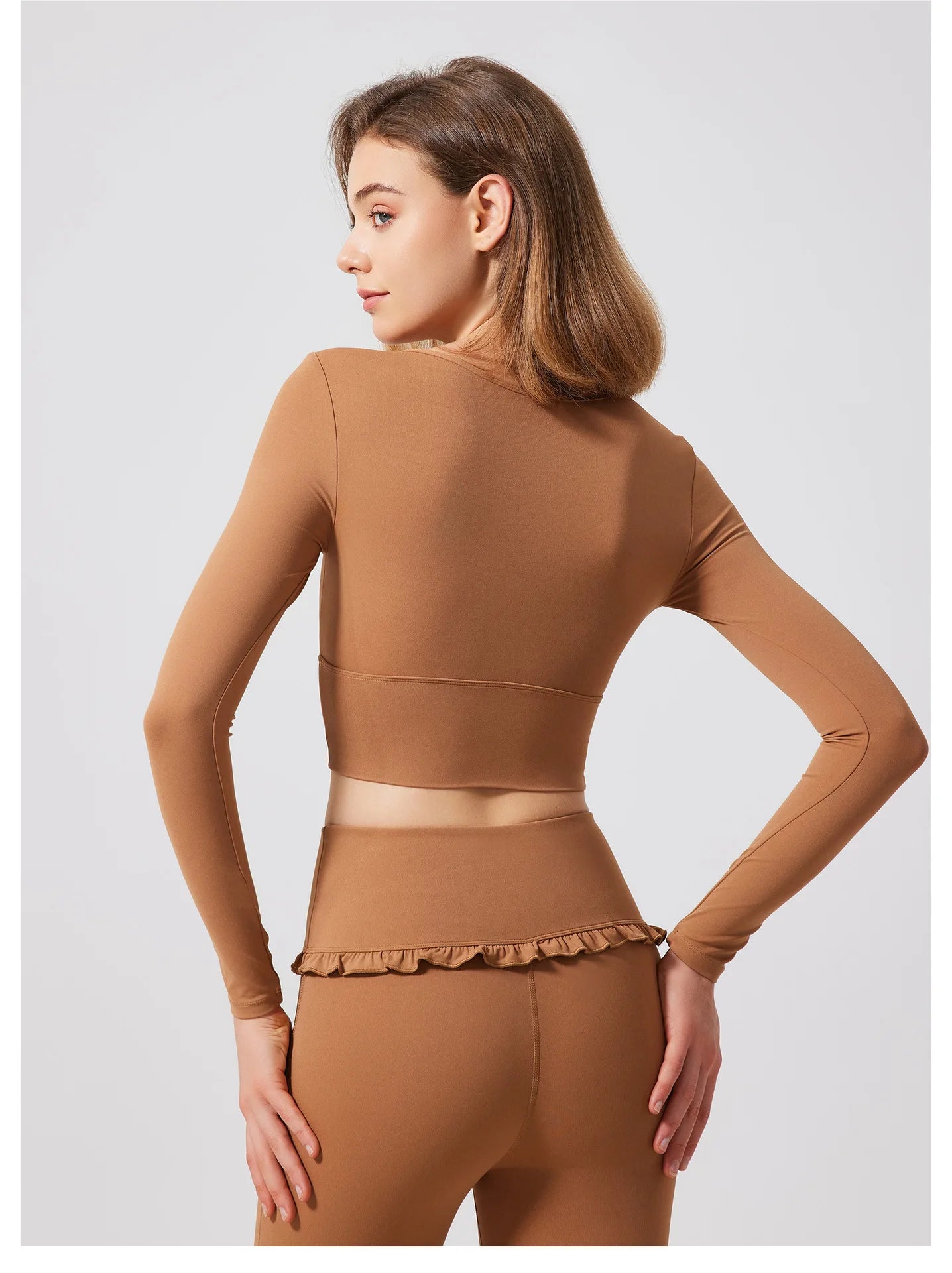 Padded Long Sleeve Crop Top & High Waist Flared Leggings