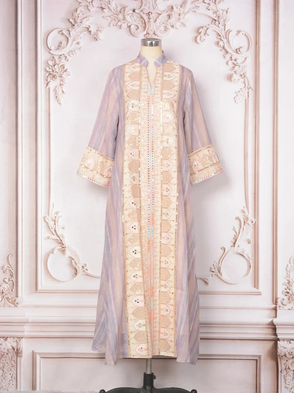 Abaya Sequins Embroidery Moroccan Kaftan Robe - Palm and Thread