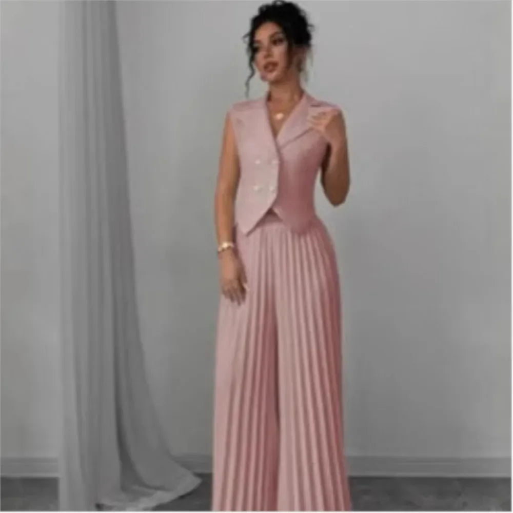Elegant Commuting Solid Color Sleeveless Top + Trouser Two-piece Set - Palm and Thread