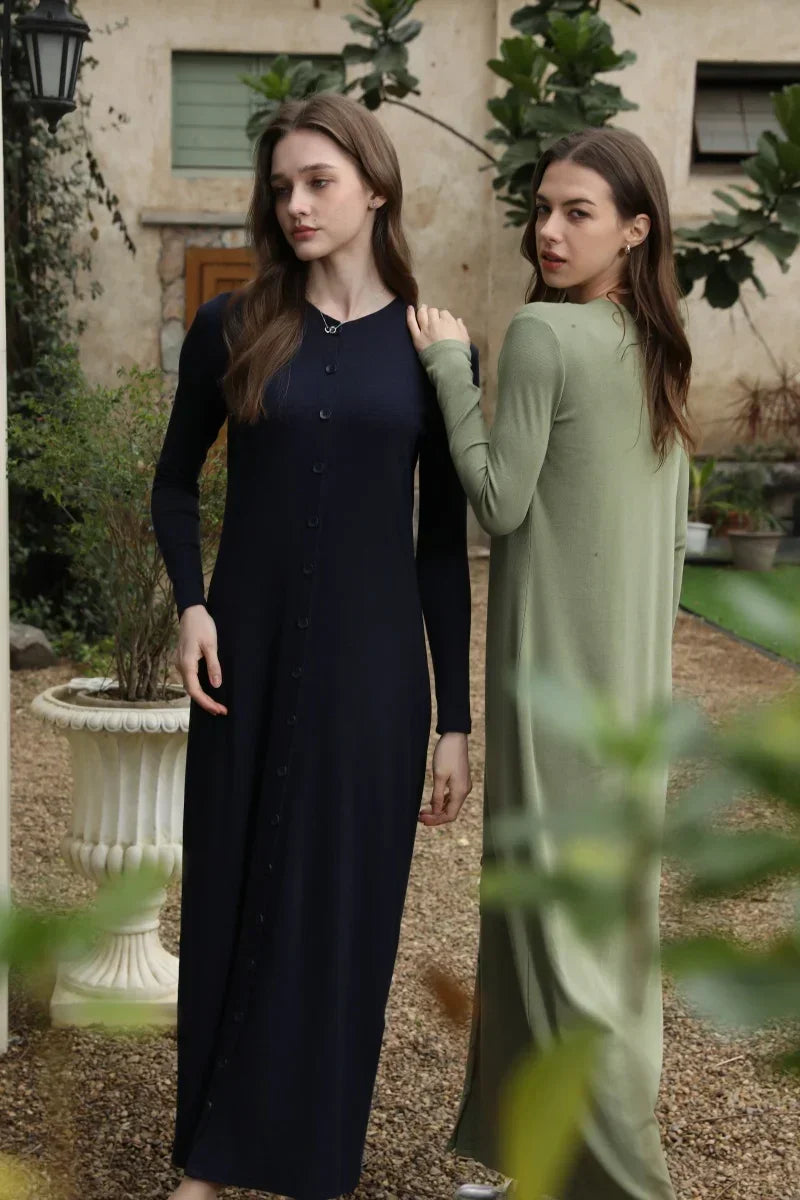 Comfortable ribbing maxi button dress - Palm and Thread