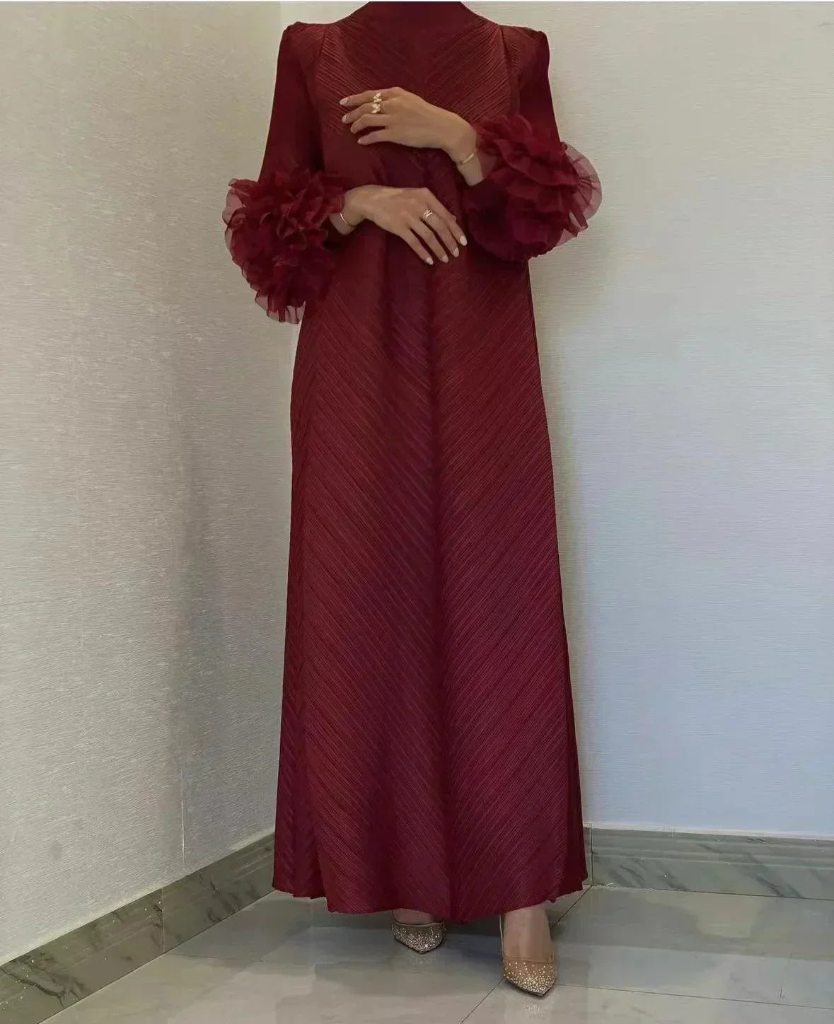 Pleated Heavy Embroidery Abaya Dress - Palm and Thread