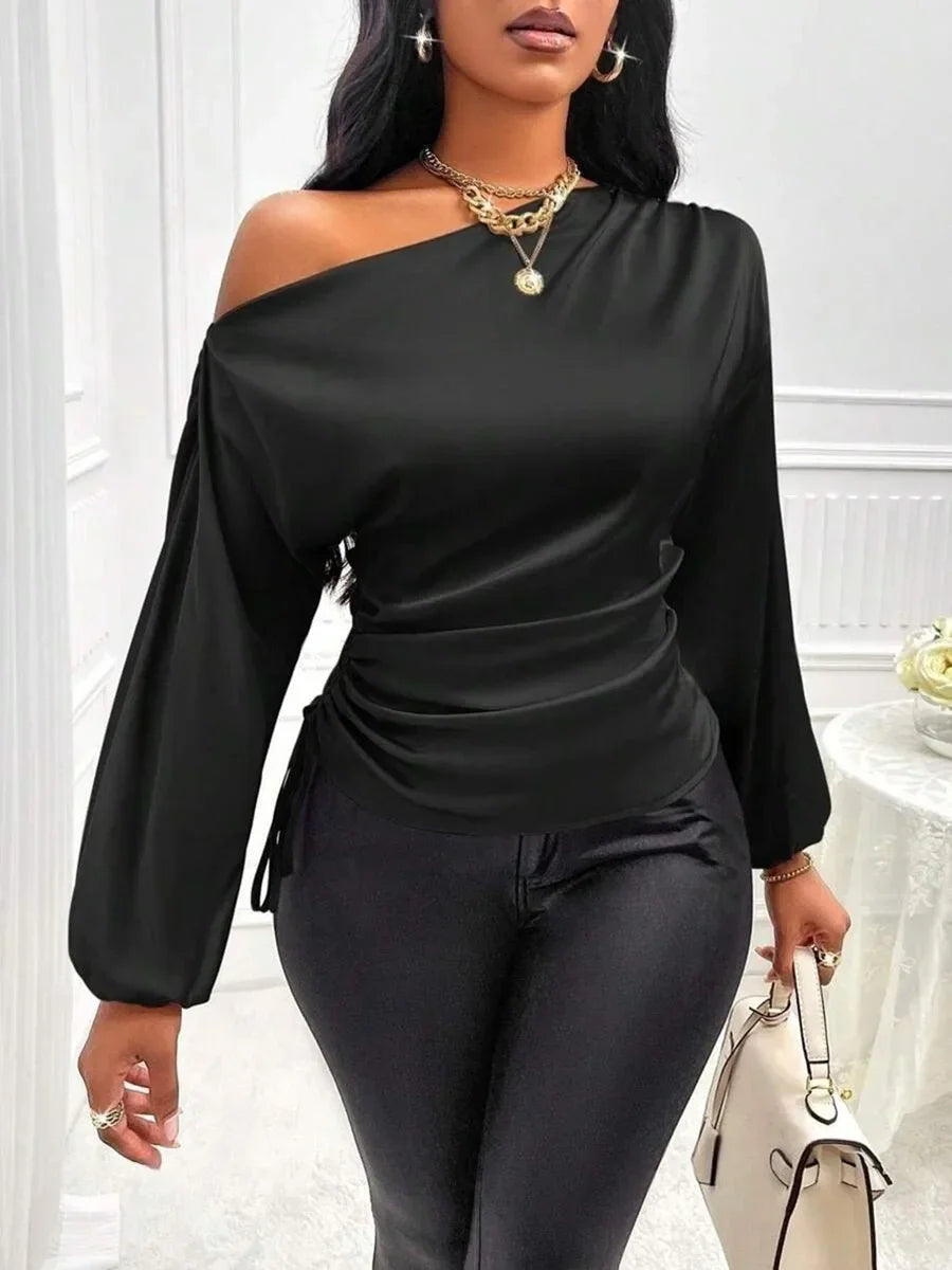 Temperament Slant Shoulder Blouse - Palm and Thread