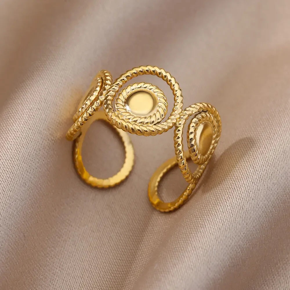 Stainless Steel Gold Color Open Gothic Ring - Palm and Thread
