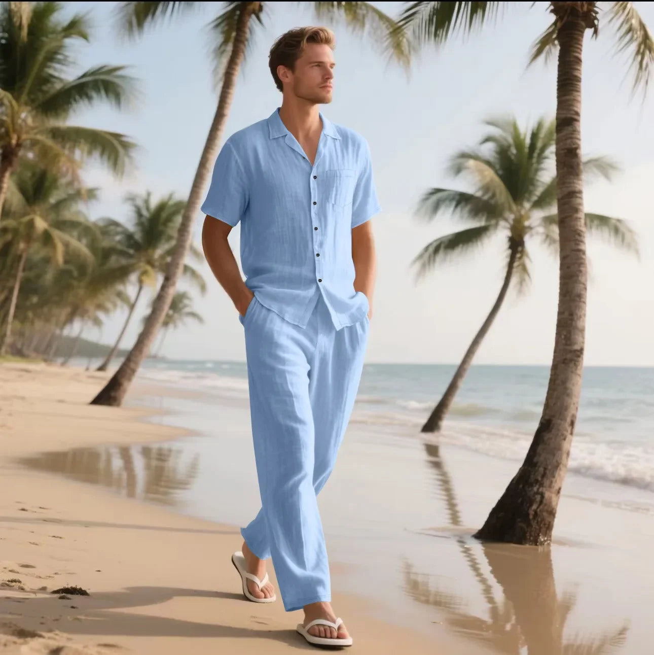 Beach linen shirt + long pant sET - Palm and Thread