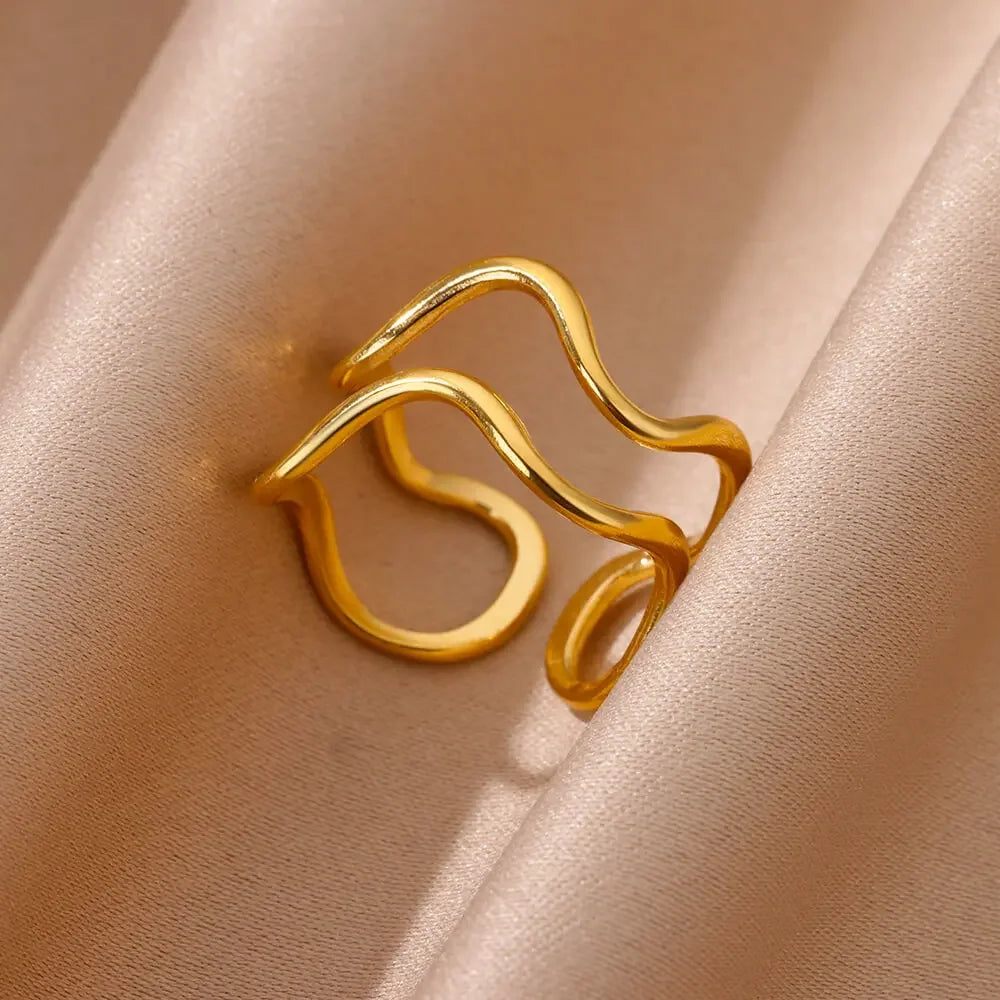 Stainless Steel Chunky Wide Ring - Palm and Thread