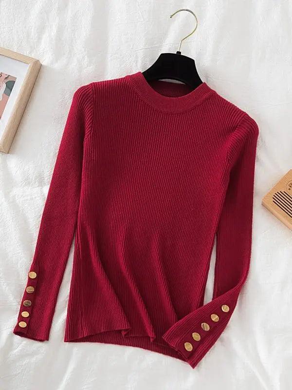Pullovers Button O-Neck Chic Top - Palm and Thread