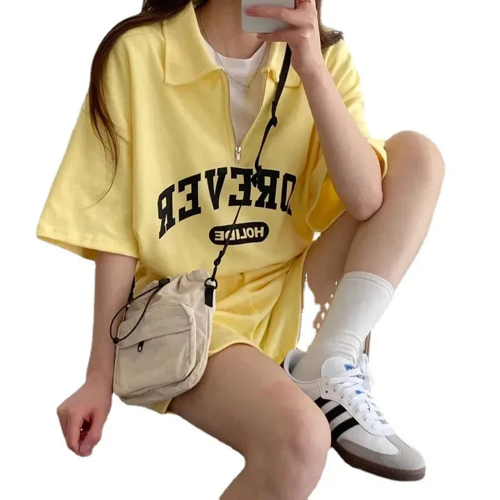 Cotton Ease Zip-Up Polo Shorts Set