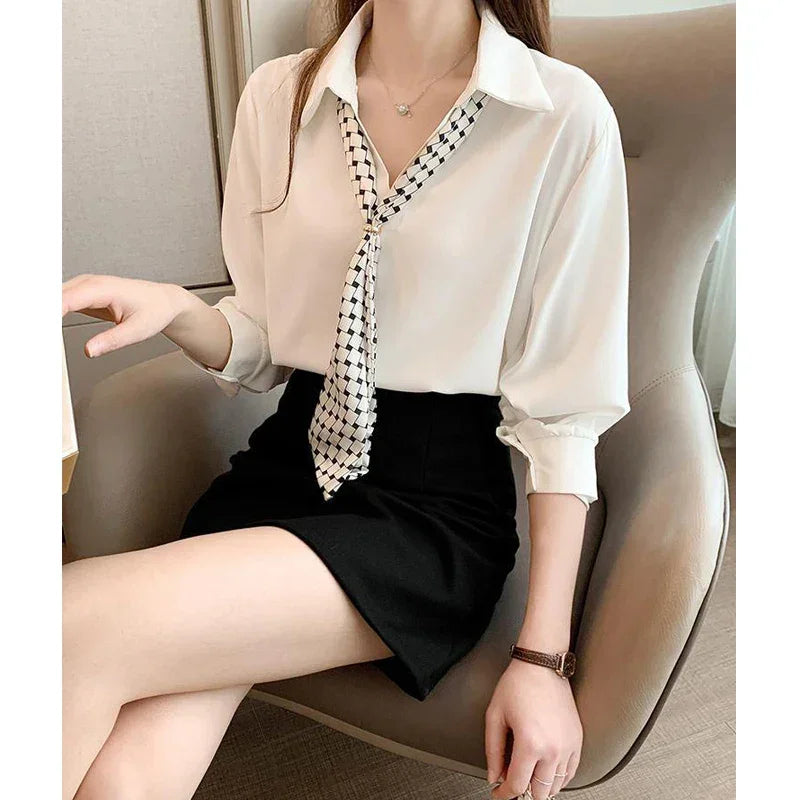 Chiffon Elegant Chic Bow Tie Blouse - Palm and Thread