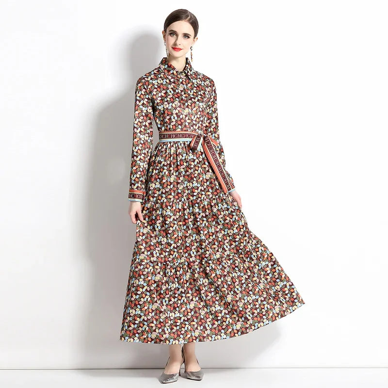 Versatile Printed A-line Long Dress - Palm and Thread