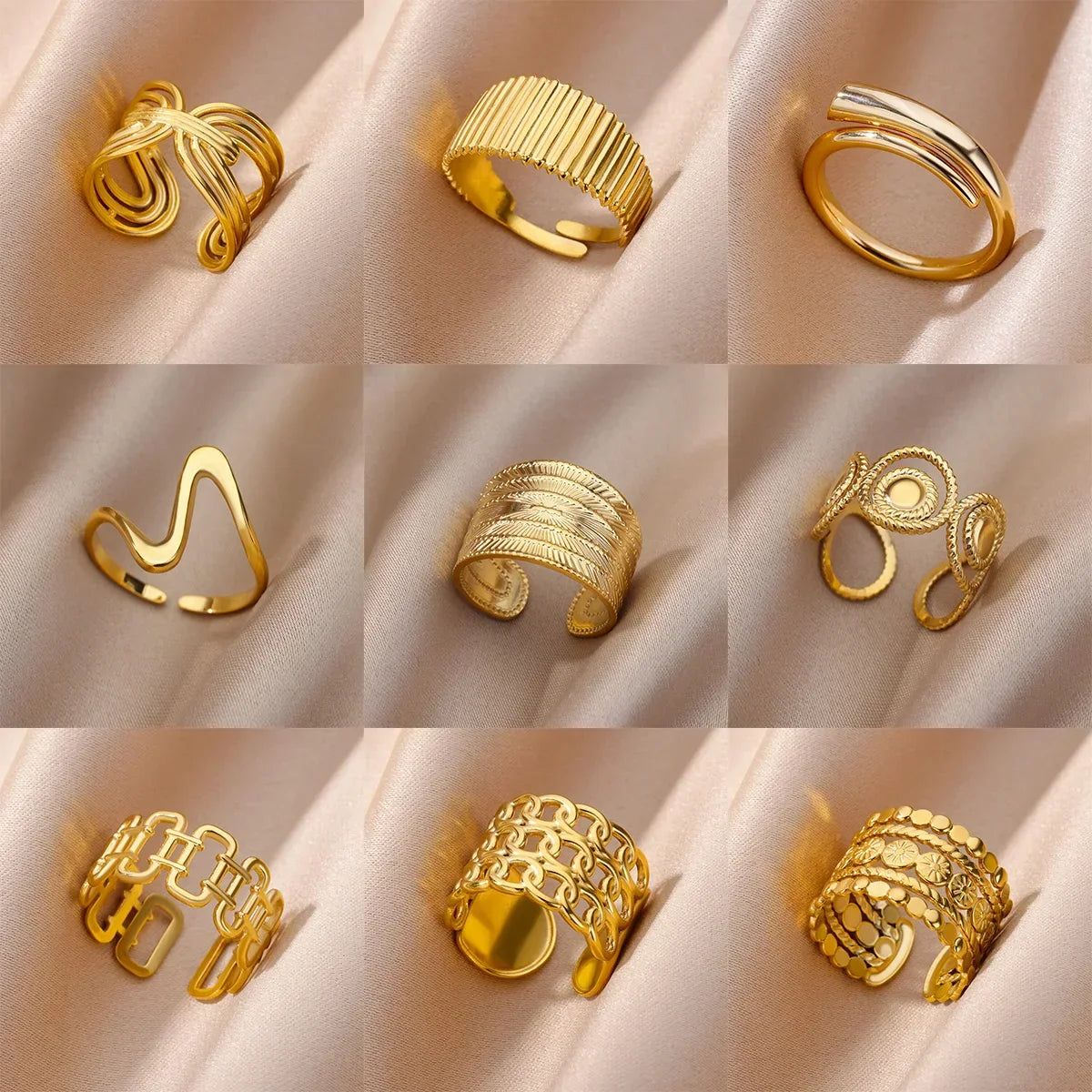 Stainless Steel Gold Color Open Gothic Ring - Palm and Thread