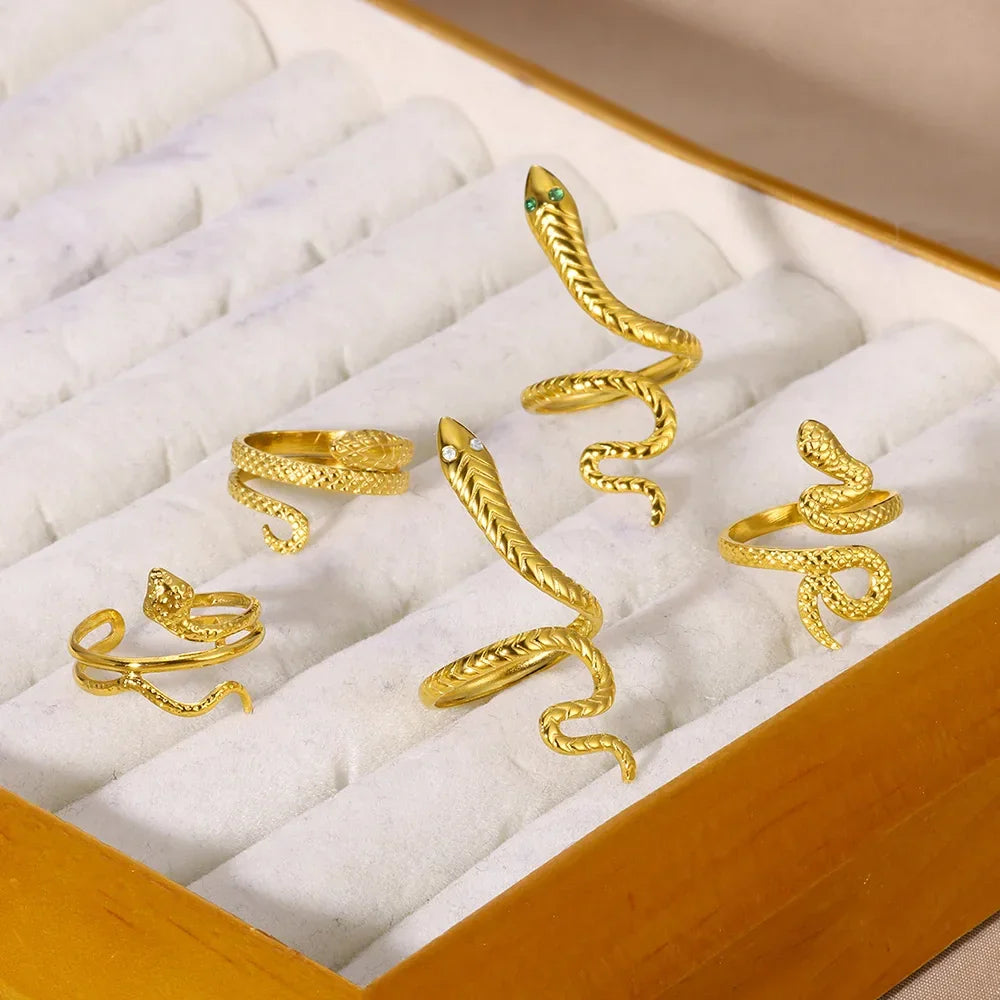 Gold Plated Stainless Steel Snake Ring - Palm and Thread