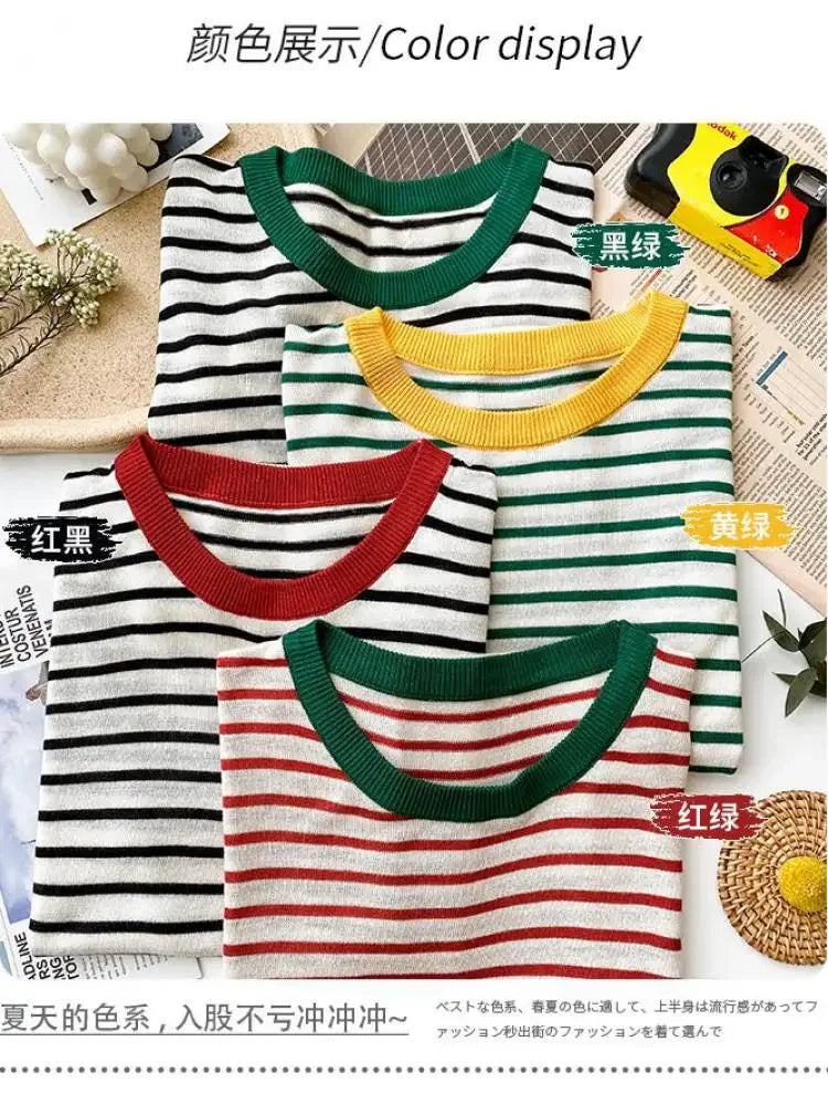 Knitted Round Collar Print T-Shirt - Palm and Thread
