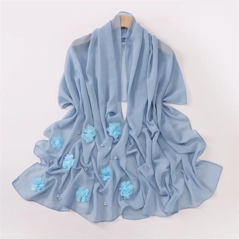Plain Stitch Rose Floral Bubble Chiffon Hijab - Palm and Thread