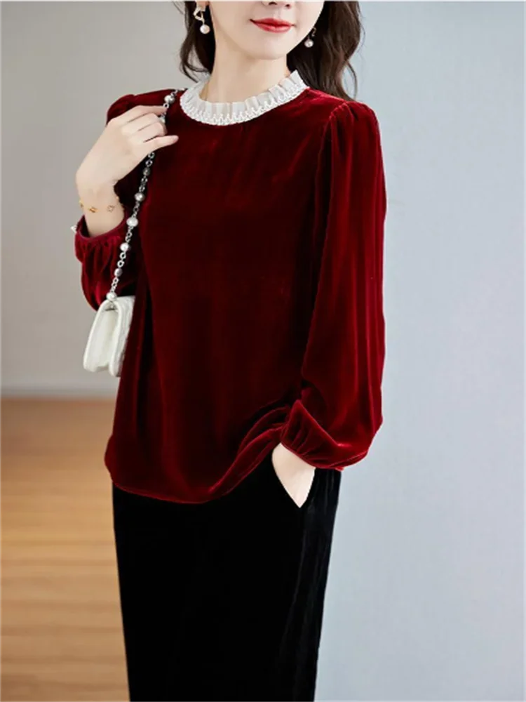 Gold Velvet Top Fold Flounce Pullover - Palm and Thread