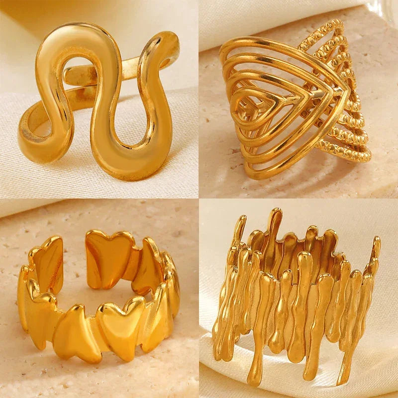Irregular Unique Heart Metal Texture Finger Ring - Palm and Thread