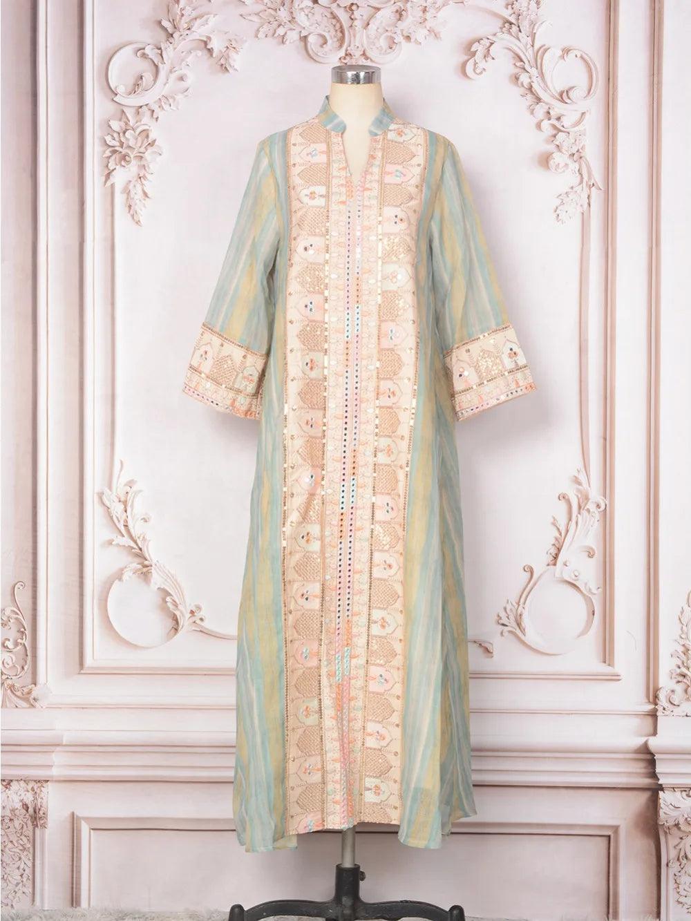 Abaya Sequins Embroidery Moroccan Kaftan Robe - Palm and Thread