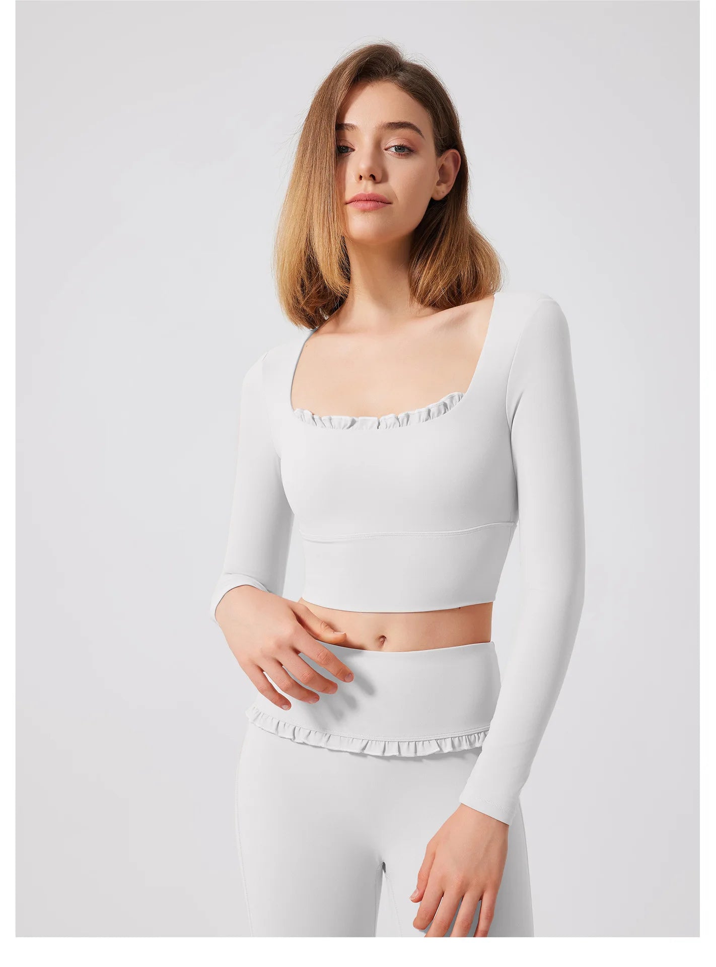 Padded Long Sleeve Crop Top & High Waist Flared Leggings