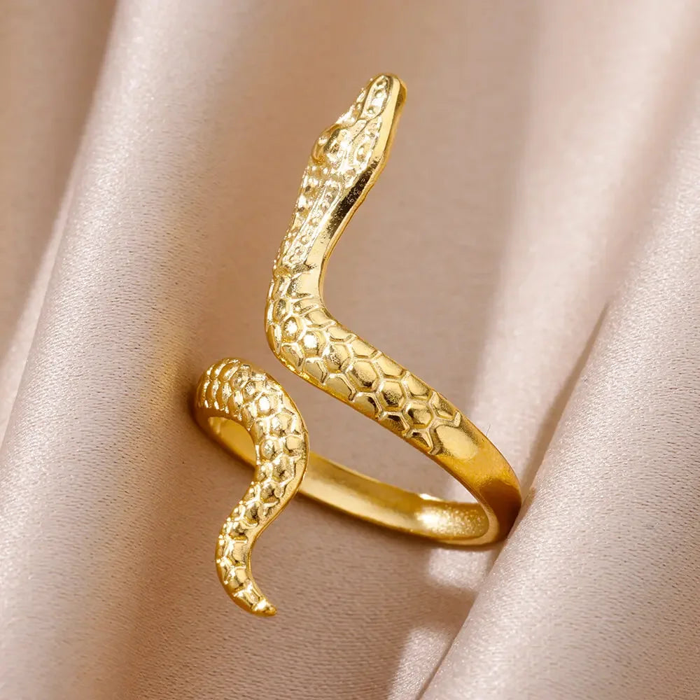 Gold Plated Stainless Steel Snake Ring - Palm and Thread