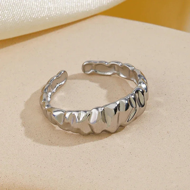 Vintage Irregular Stainless Steel Ring - Palm and Thread