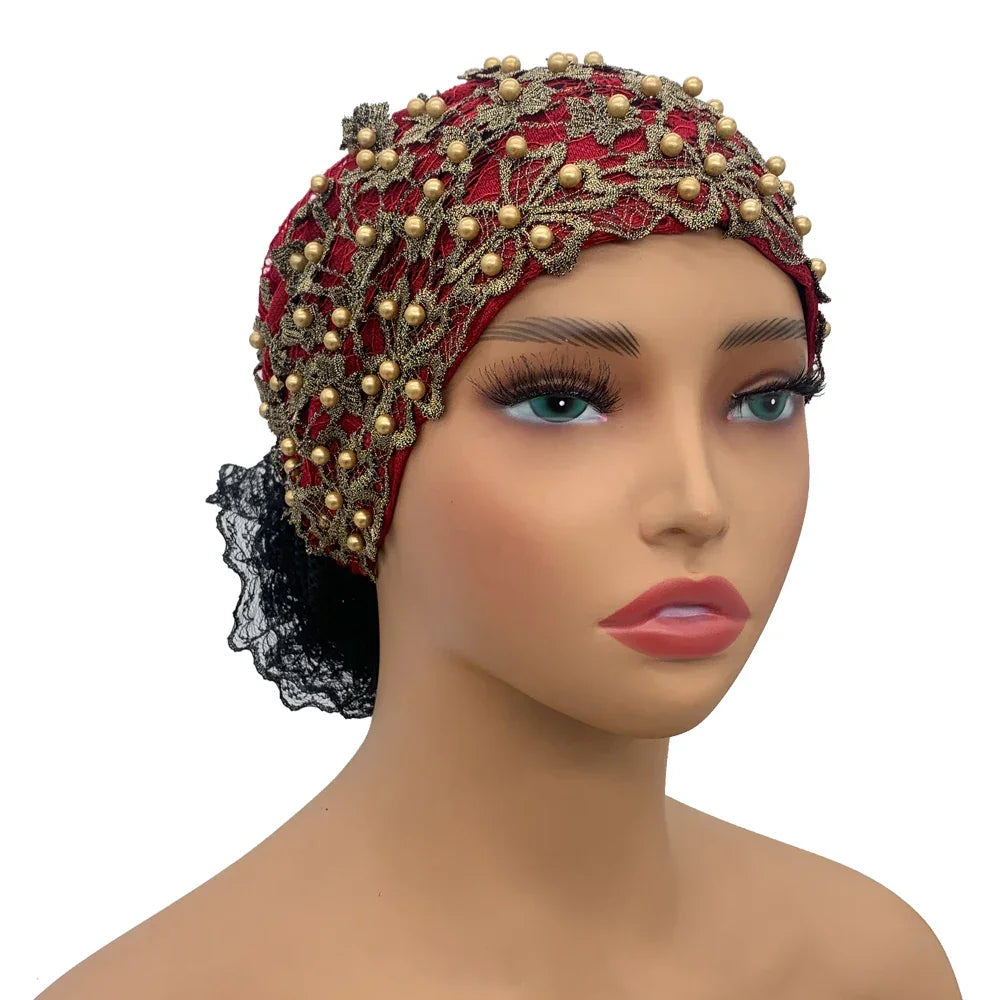 Embroidery Beading Turban Cap - Palm and Thread