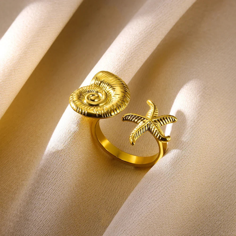 Ocean Starfish Shell Open Ring - Palm and Thread
