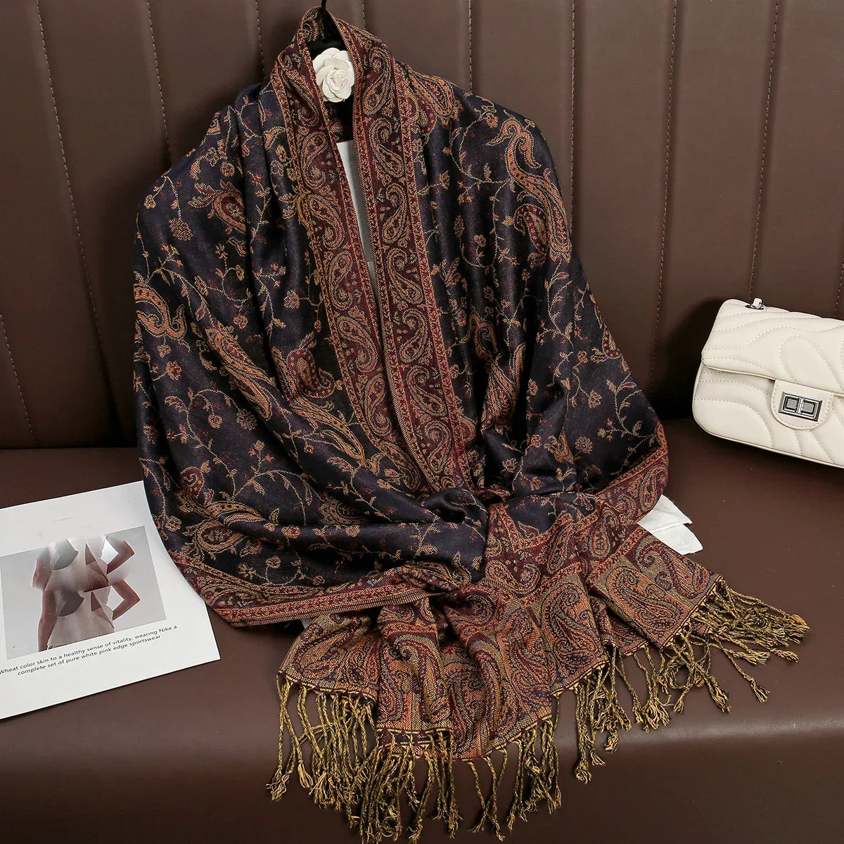 Tassel Design Paisley Jacquard Pashmina - Palm and Thread