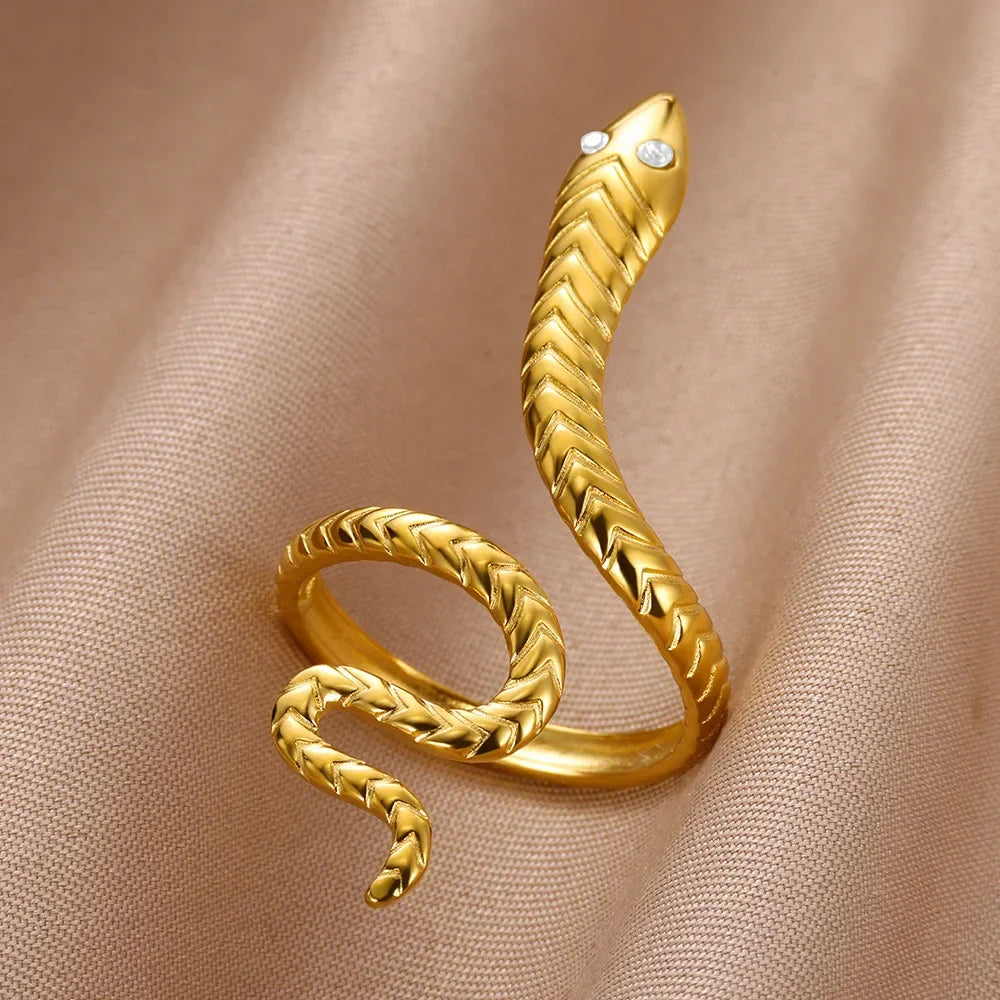 Gold Plated Stainless Steel Snake Ring - Palm and Thread