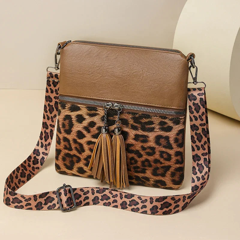 Leopard Print Pu Zipper Fashion Crossbody Bag - Palm and Thread