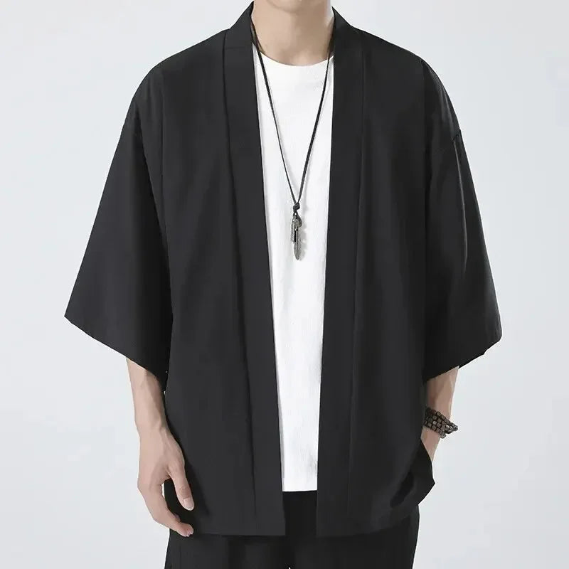 Casual Open Stitch Fashion Black Cardigan 3/4 Sleeve Shirt - Palm and Thread