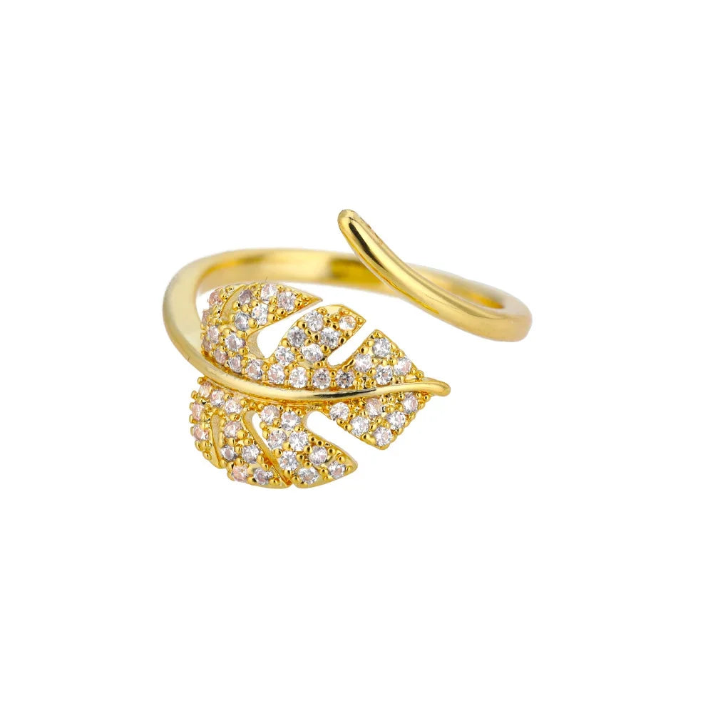 Zircon Heart Stainless Steel Gold Color Geometric Open Finger Ring - Palm and Thread