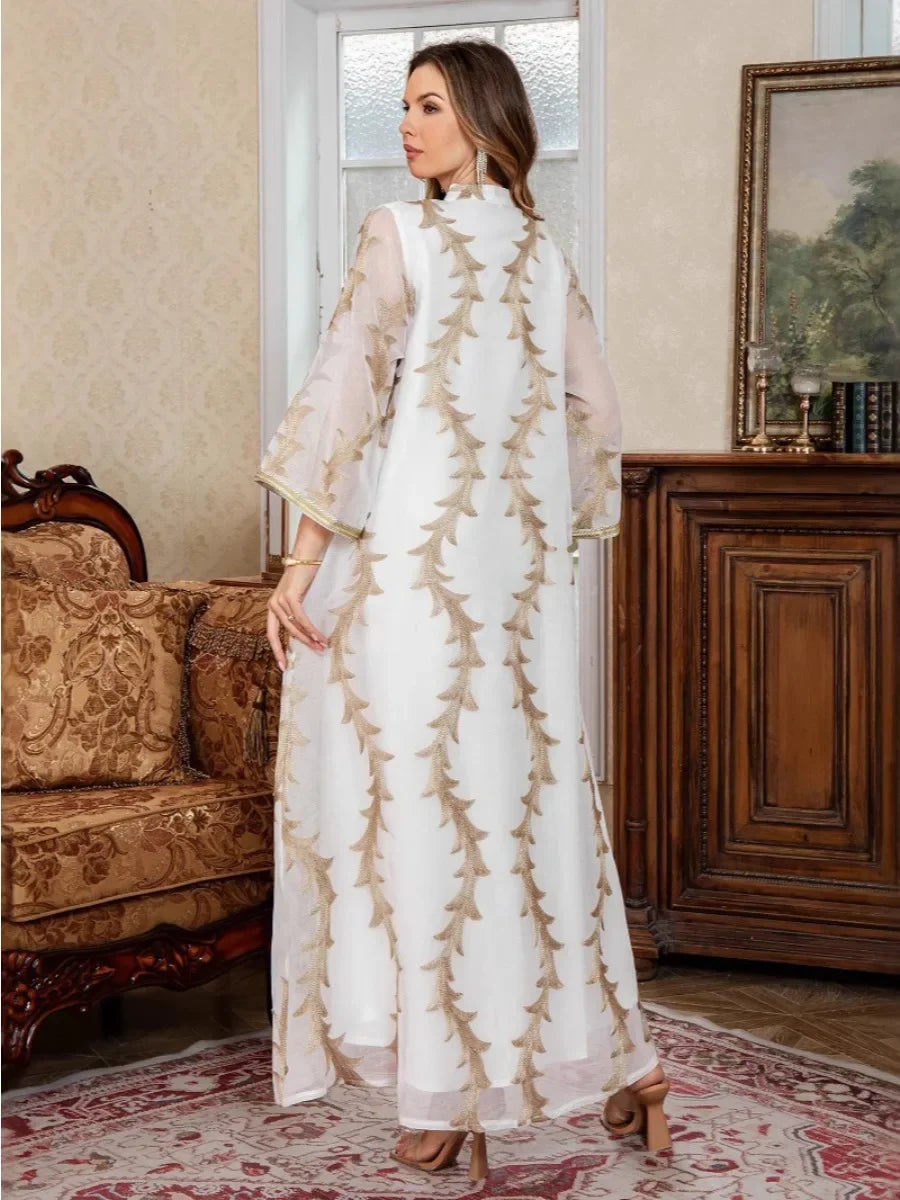 Mesh Embroidery Abaya Dress - Palm and Thread