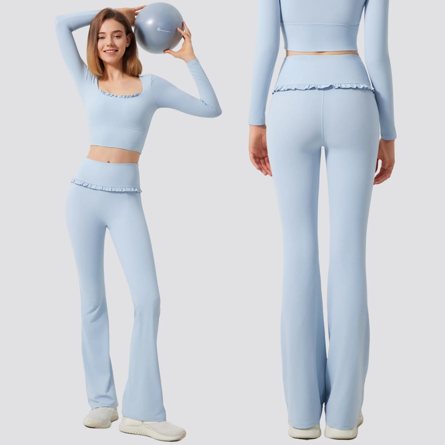 Padded Long Sleeve Crop Top & High Waist Flared Leggings