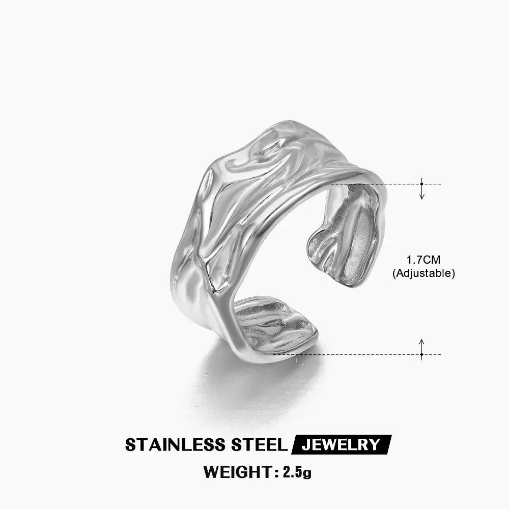 Multiple Styles Stainless Steel Geometric Texture Wide Ring - Palm and Thread