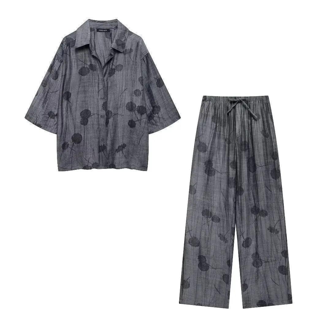 Jacquard Loose Shirt Pant Matching Set - Palm and Thread