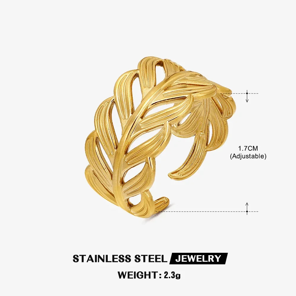 Multiple Styles Stainless Steel Geometric Texture Wide Ring - Palm and Thread