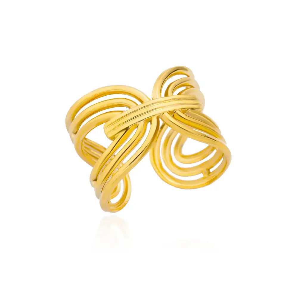 White Zircon Flower Leaf Shape Stainless Steel Ring - Palm and Thread