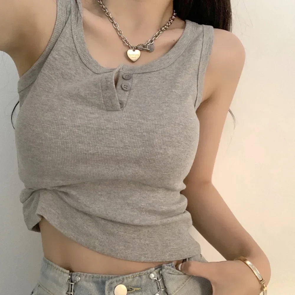 Ribbed Button Down Sleeveless Blouse - Palm and Thread