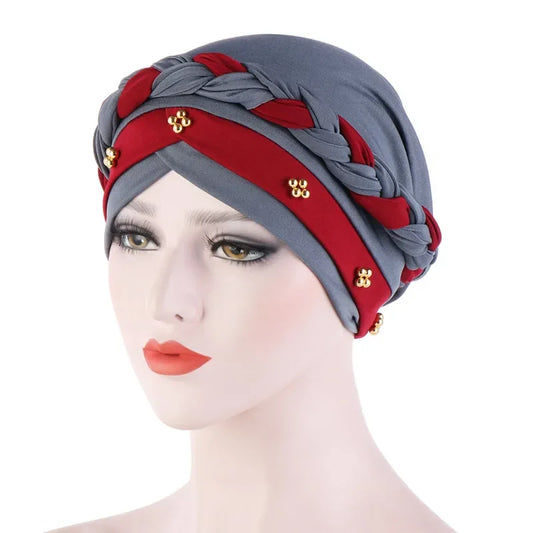 Head Scarf Two-color Cotton Braid Turban Bonnet - Palm and Thread