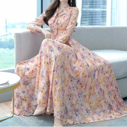 Vintage Floral Chiffon Maxi Dress - Palm and Thread