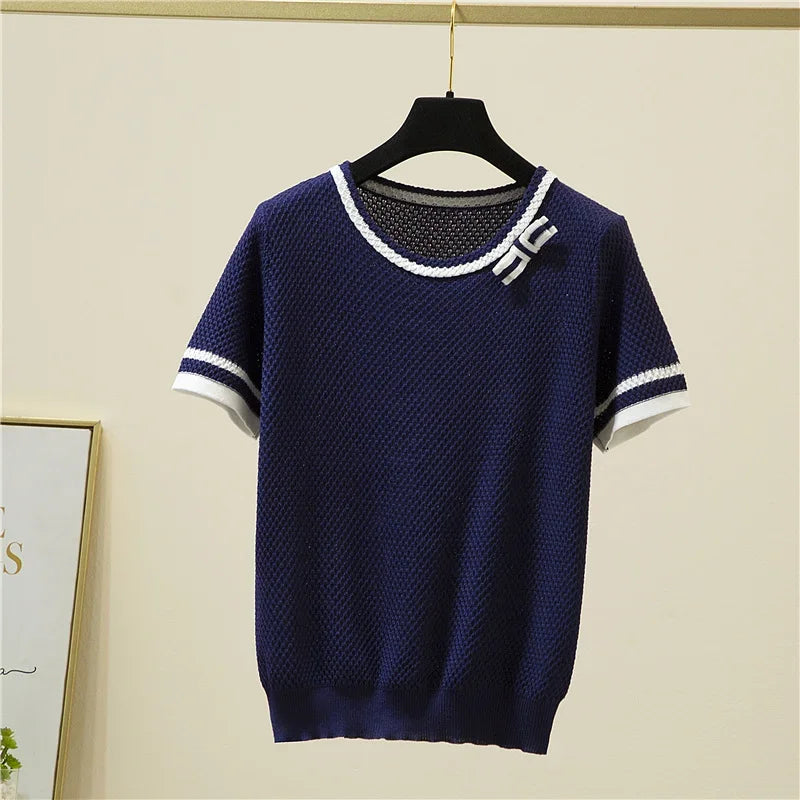 Fashion Bow Short Sleeve Top Sweater - Palm and Thread