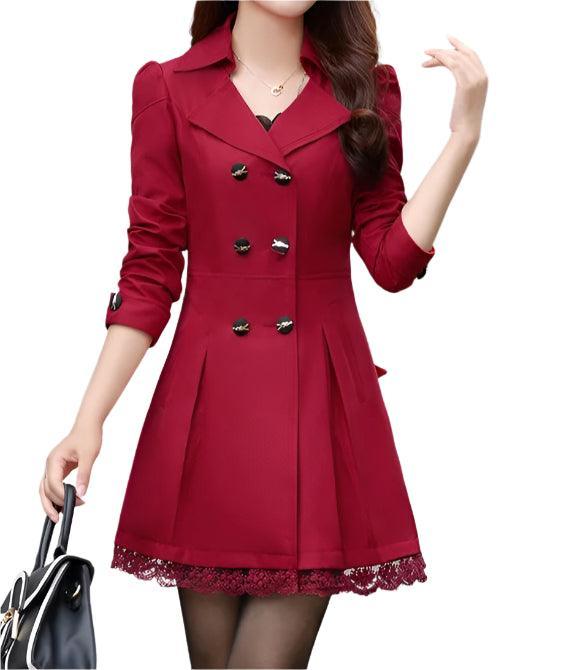 Fashion Double Breasted Windbreaker Trench Coat Mid-Long Lace Stitching Coat Top - Palm and Thread