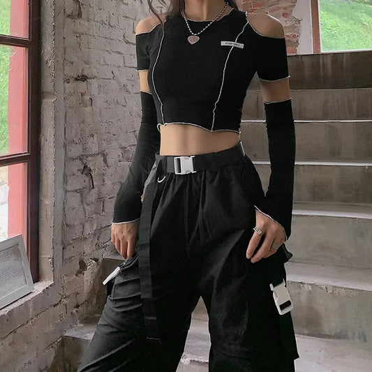 Patchwork Black Crop Top - Palm and Thread