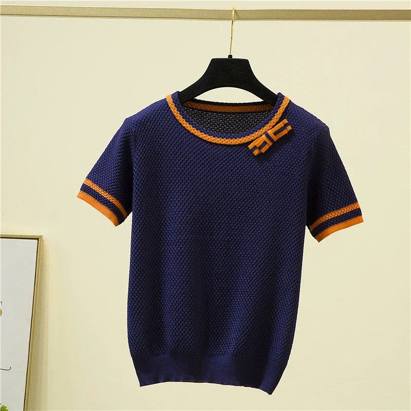 Fashion Bow Short Sleeve Top Sweater - Palm and Thread