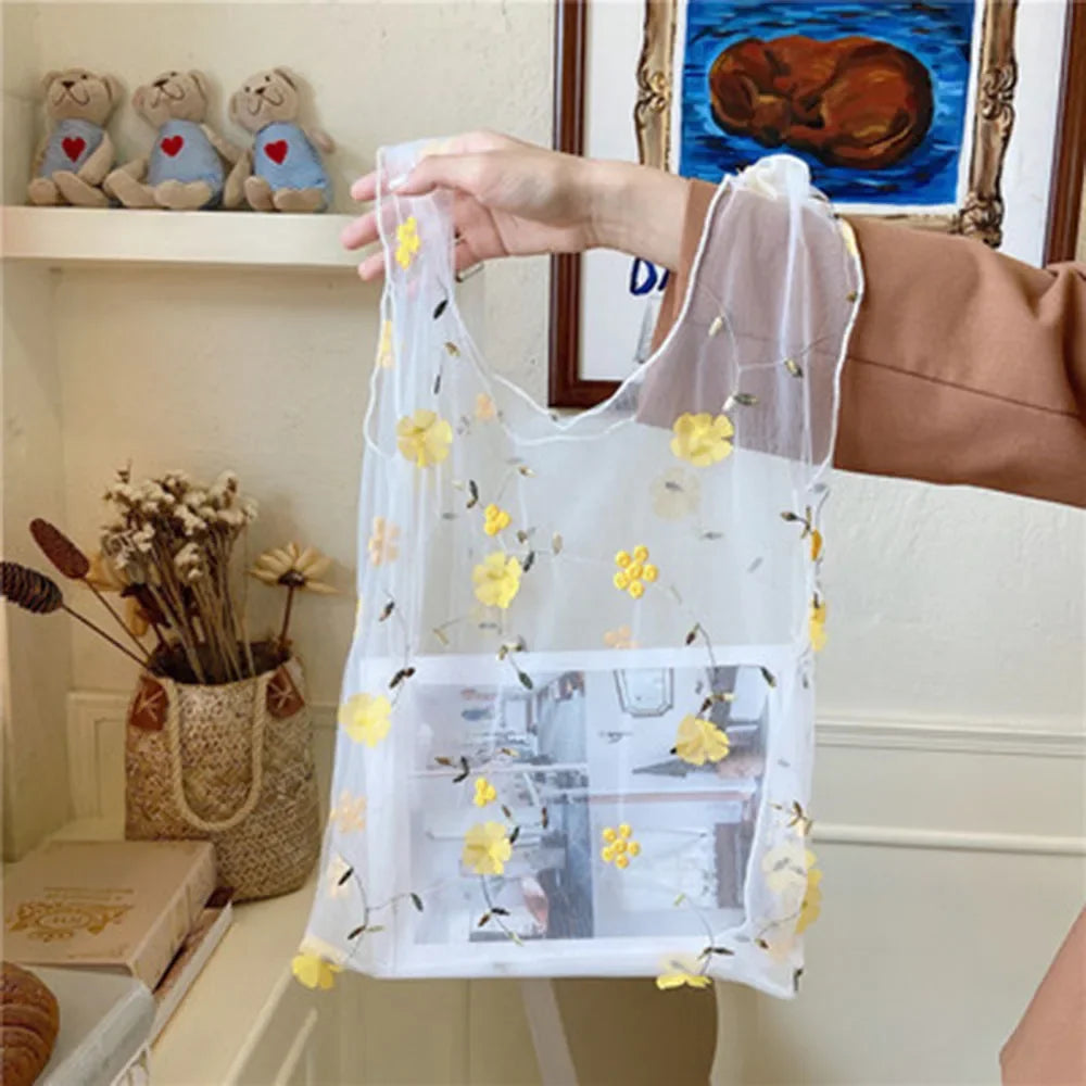 Flower Embroidery Hand Bag - Palm and Thread